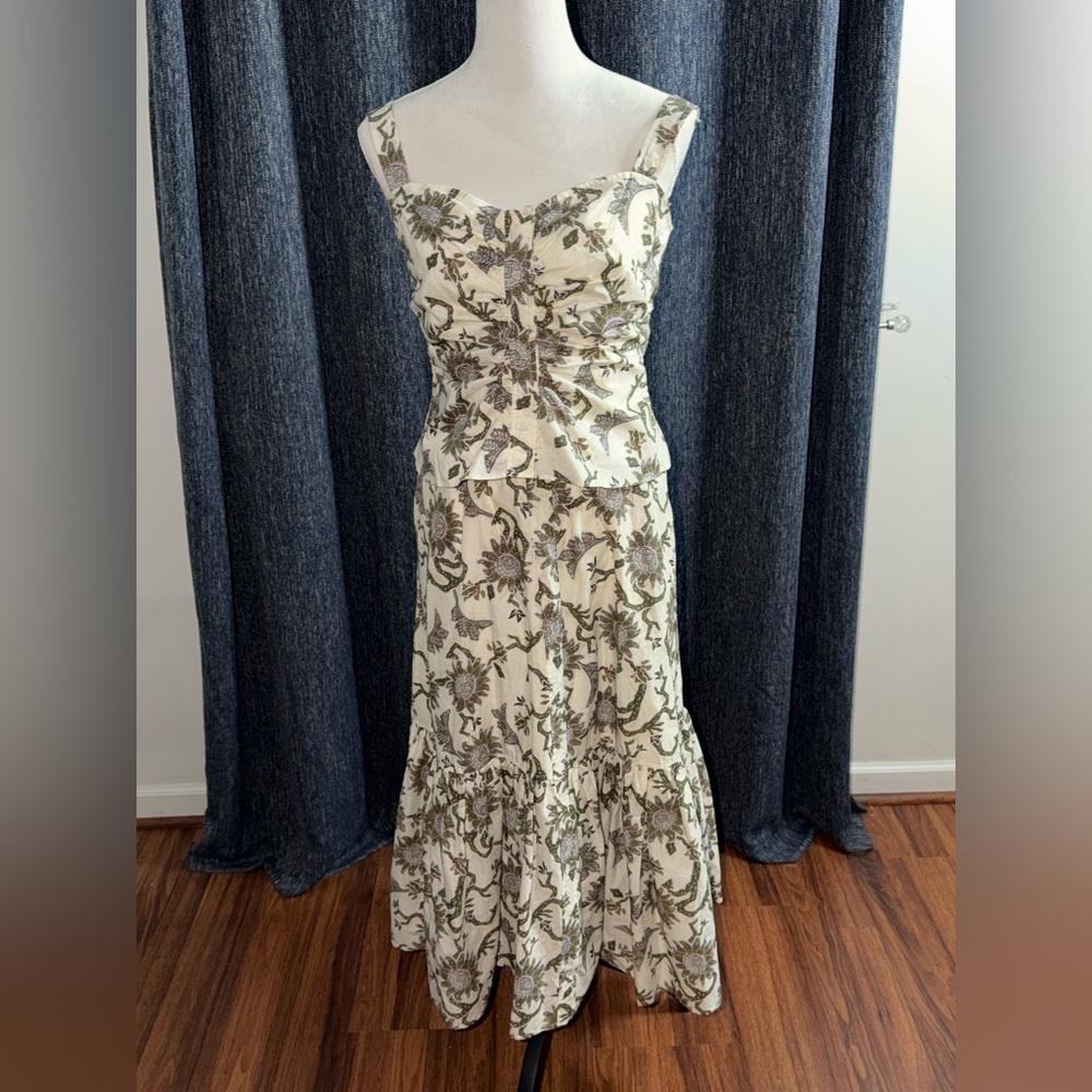 House of Harlow 1960 Cream and Olive Floral Maxi Dress 2 piece